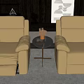 Two Brown Leather Massage Chairs In Modern Living Room With Decorative Table And Artwork