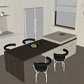 Modern Dining Table Set With Wooden Table Black Chairs Stainless Steel Refrigerator Cabinets And Window