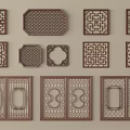 Decorative Traditional Carved Windows Showcasing Intricate Patterns And Various Shapes 3d model