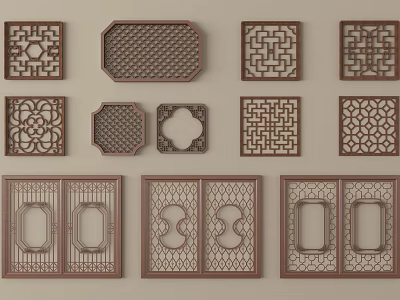 Decorative Traditional Carved Windows Showcasing Intricate Patterns And Various Shapes 3d model