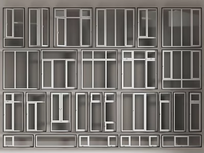 Modern Casement Windows With Various Aluminum Frame Designs And Glass Panels 3d model