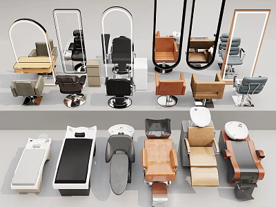 Modern Salon Furniture Collection Featuring Styling Chairs And Beauty Beds 3d model