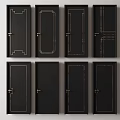 Black Hinged Doors With Elegant Golden Line Design For Modern Interior 3d model