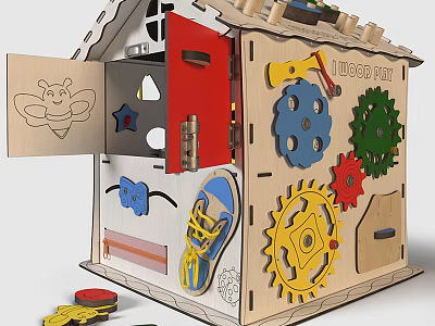 Wooden Children's Playhouse Featuring Interactive Gears Educational Elements And Colorful Design 3d model