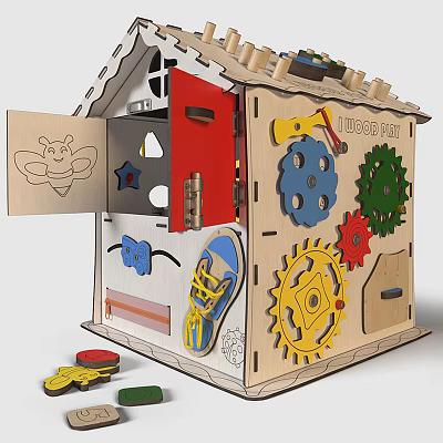 Wooden Children's Playhouse Featuring Interactive Gears Educational Elements And Colorful Design 3d model