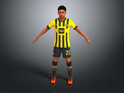 A Man Wearing Striped Football Jersey With Numbers And Orange Cleats 3d model