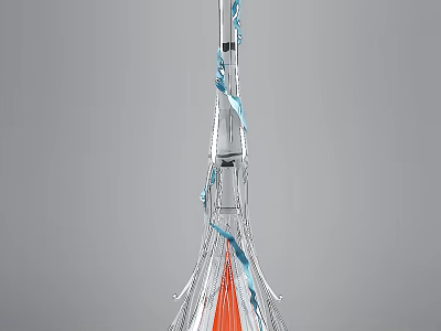 Modern Silver Rocket Structure With Blue Accents And Red Engine Details 3d model
