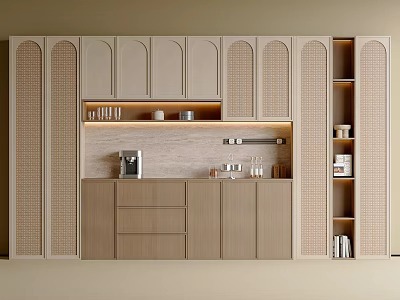 Modern Light Wood Sideboard Design With Cabinets Drawers And Open Shelves 3d model