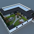 Ancient Chinese Architecture Courtyard Design With Black Roof White Walls Green Plants And Stone Pathway