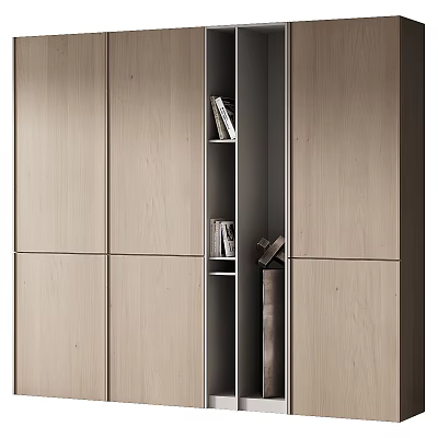 Modern Wooden Bookcase with Open Shelves Cabinet Doors and Books Decorative Accents 3d model