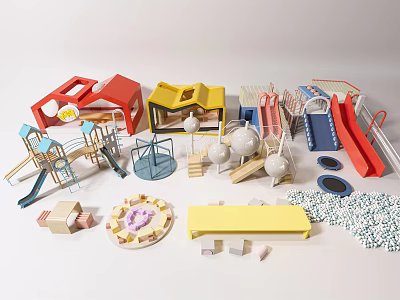 Colorful Playground Equipment With Slides Swings Climbing Structures And Components 3d model