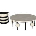 Modern Round Coffee Table With Light Stone Top And Black Metal Spherical Legs Design