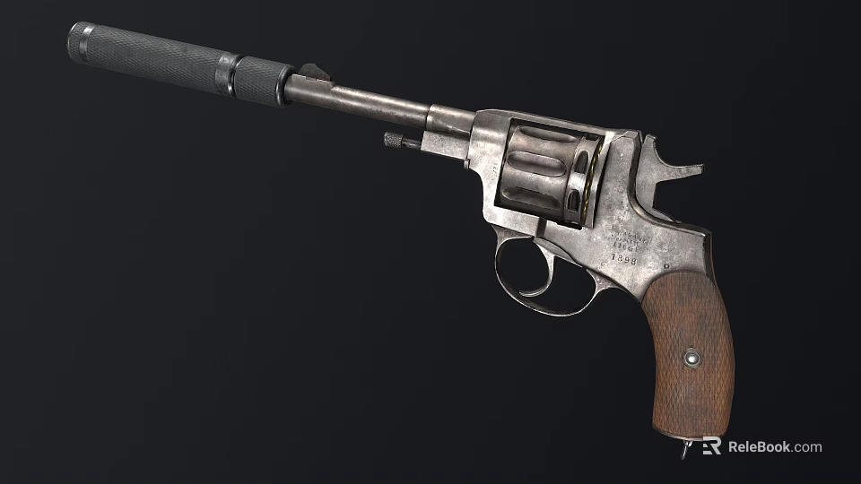 Vintage Revolver With Wooden Grip Metal Cylinder And Classic Design Details 3d model 