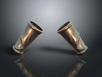 Copper Colored Weapon Handguards Featuring Textured Surface And Reflections On Gray Gradient Background 3d model