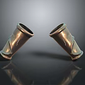 Copper Colored Weapon Handguards Featuring Textured Surface And Reflections On Gray Gradient Background