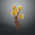 Five Yellow And White Decorated Axes With Brown Handles Crossed Together