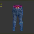 Fashionable Blue Jeans With Distressed Ripped Details Black Waistband And Visible Tags