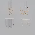 Modern Artistic Chandeliers With Gold Silver Leaf Shaped Hanging Decor Elements 3d model