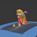 Sloth Riding Red Scooter With Yellow Helmet And Scarf On Blue Road Near Peach