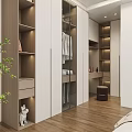 Modern Minimalist Bedroom Interior With Gray Bed White Nightstands Abstract Painting And Wooden Floor