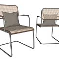 Modern Dining Chairs With Woven Back Seat And Gray Cushion On Metal Frame