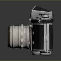 Vintage Electronic Camera With Silver Metal Body Lens And Buttons On Dark Background With Reflection