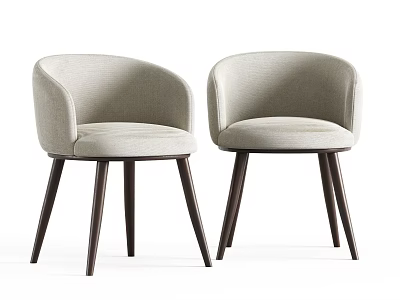 Set of Two Modern Upholstered Dining Chairs With Light Beige Fabric And Dark Wooden Legs 3d model