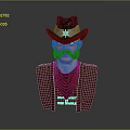 Realistic Male Character Bust With Black Hat Mustache Brown Vest And Red Shirt