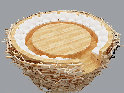 Nest Inspired Circular Multi Person Sofa With Wooden Floor And White Cushions 3d model