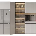 Modern Kitchen Wine Cabinet With Glass Doors Displaying Wine Bottles And Glassware