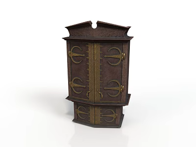 Vintage Dark Brown Cabinet With Brass Handles And Carved Decorative Details 3d model