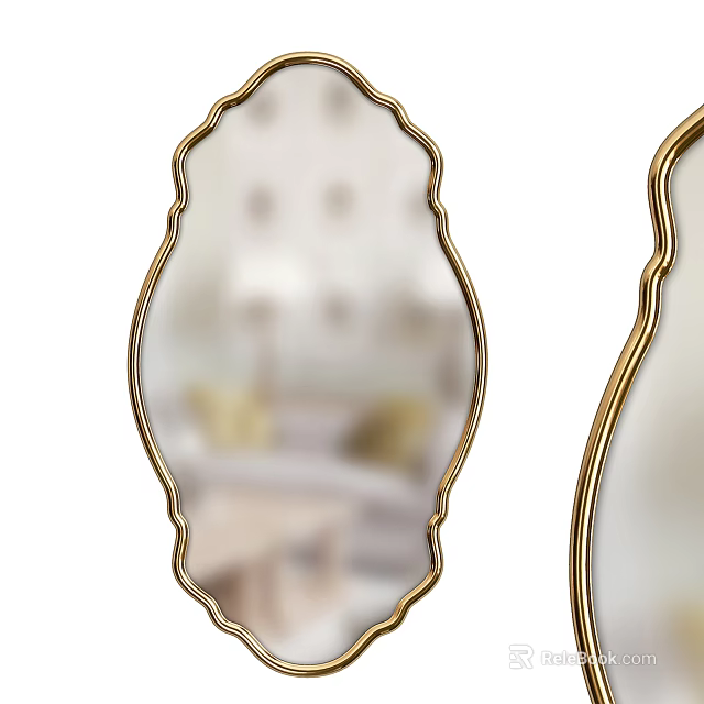 Decorative Mirrors With Gold Curved Frame For Interior Room Decor 3d model 