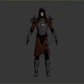 Man in Red Hooded Robe with Ornate Shoulder Armor and Detailed Fantasy Outfit