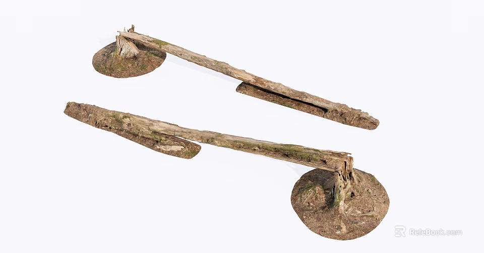 Natural Rustic Wood Pieces With Stone Bases For Decorative 3d model 