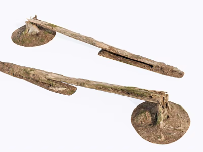 Natural Rustic Wood Pieces With Stone Bases For Decorative 3d model