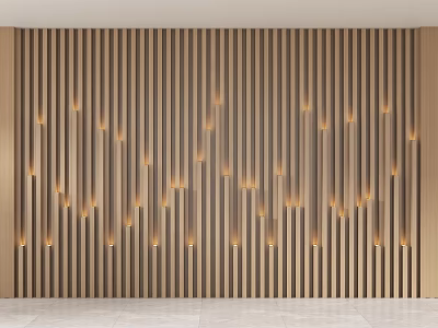 Modern Elegant Feature Wall With Wooden Vertical Slats And Warm Illuminated Design 3d model