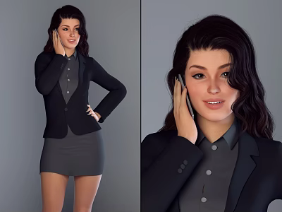 Business Woman In Black Blazer And Gray Skirt Talking On Mobile Phone 3d model