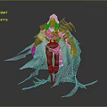 Warrior Character With Detailed Creature Inspired Silver Armor And Red Cloak