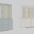 Elegant Light Blue Display Cabinet With Patterned Glass Doors and Drawer Storage