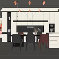 Modern Restaurant Interior With Open Kitchen Dining Table Chairs And Cabinets