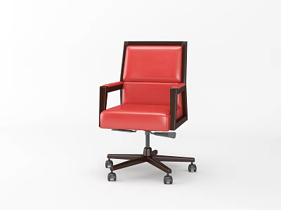 Modern Red Office Chair With Dark Frame Armrests And Five Wheel Base 3d model