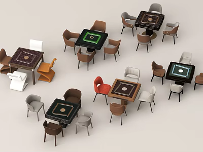 Various Design Entertainment Tables With Colorful Chairs For Casual Spaces 3d model