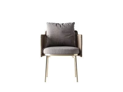 Modern Leisure Chair with Gray Cushion Woven Armrests and Metal Legs Design 3d model