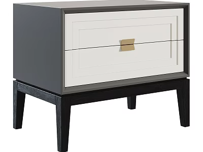 Modern Gray and White Two-Drawer Chest of Drawers with Gold Handle and Black Legs 3d model