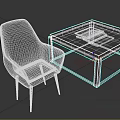 Dark Blue Accent Chair with Armrest and Metal Legs Near Square Coffee Table with Magazines