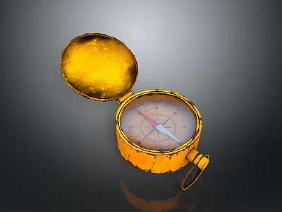 Vintage Open Yellow Compass With Gold Dial And Hanging Loop For Daily Life Supplies 3d model