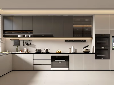 Modern Open Kitchen Interior With Gray Cabinets And Stainless Steel Appliances 3d model