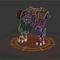 Sci Fi Biomechanical Character With Mechanical Legs And Orange Glow Base