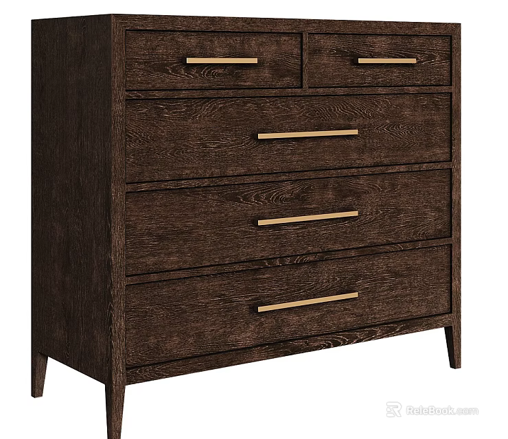Elegant Dark Wood Dresser Featuring Multiple Drawers With Golden Metal Handles 3d model 