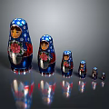 Traditional Blue Matryoshka Dolls with Floral Patterns in Different Sizes for Home Decor